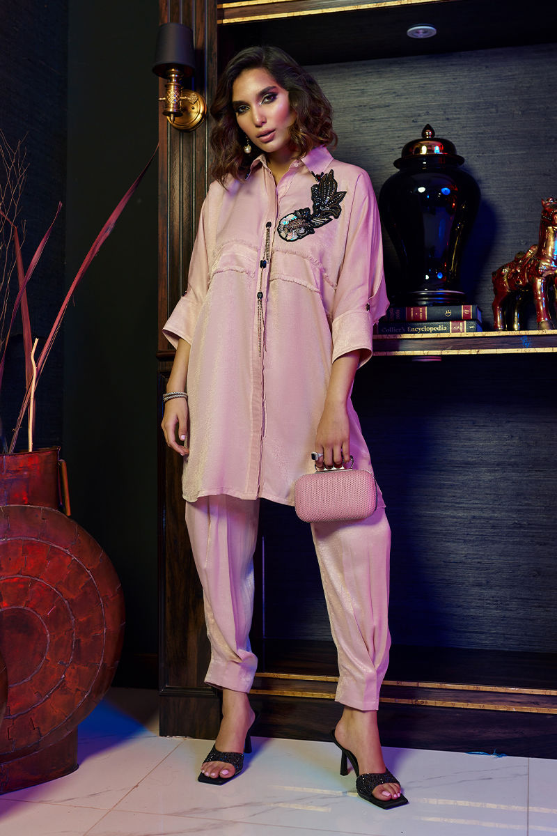 Wardha Saleem | Luxury Pret Fusion Wear | ZENâ SALMON PINK CO-ORD SET
