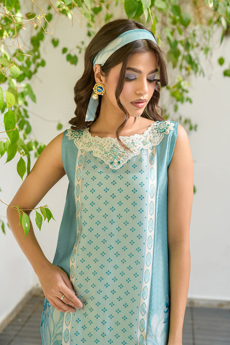 Fatima Khan | Eid Digital Silk Prints |  Teal Tropics
