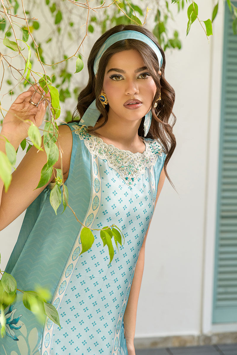 Fatima Khan | Eid Digital Silk Prints |  Teal Tropics