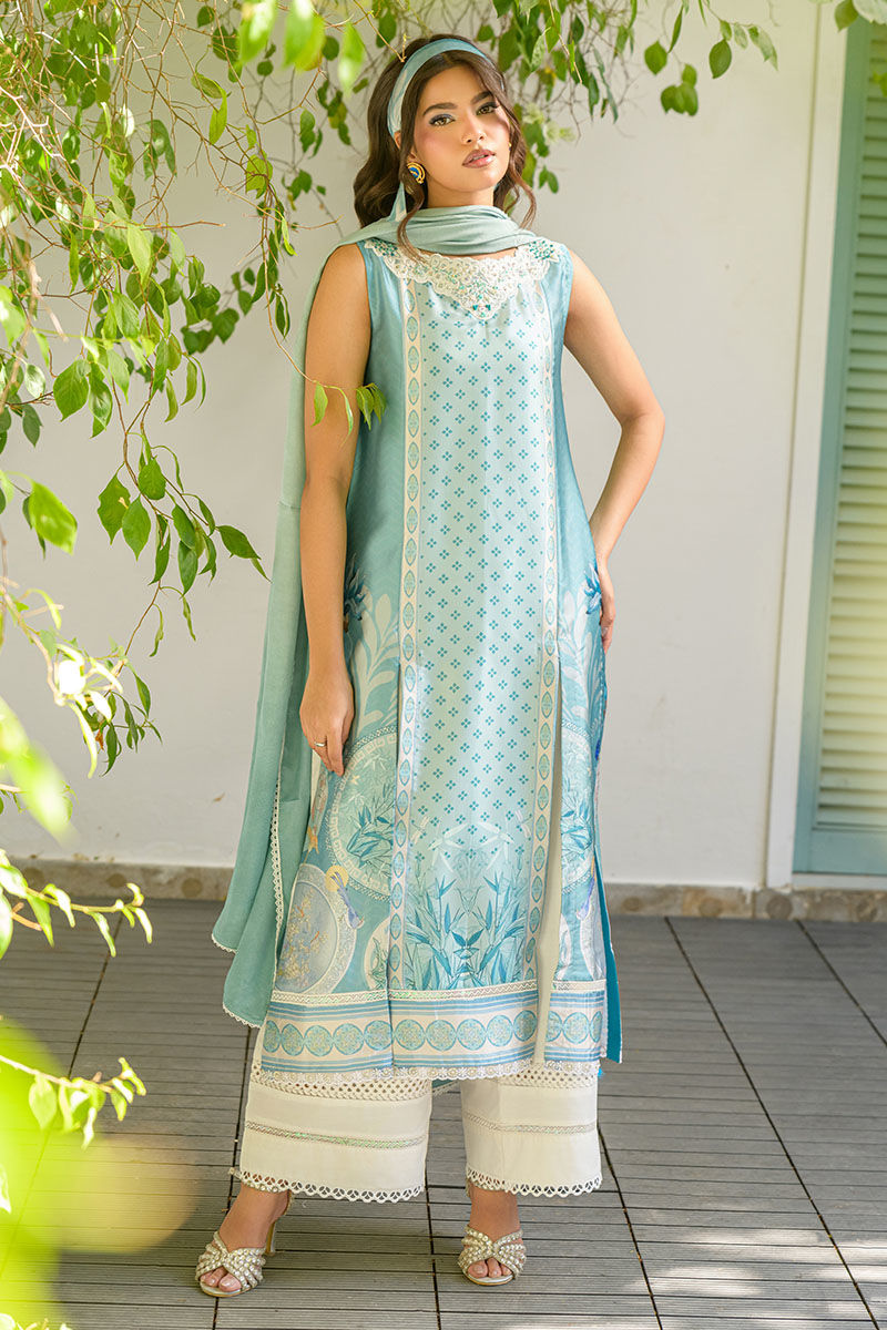 Fatima Khan | Eid Digital Silk Prints |  Teal Tropics