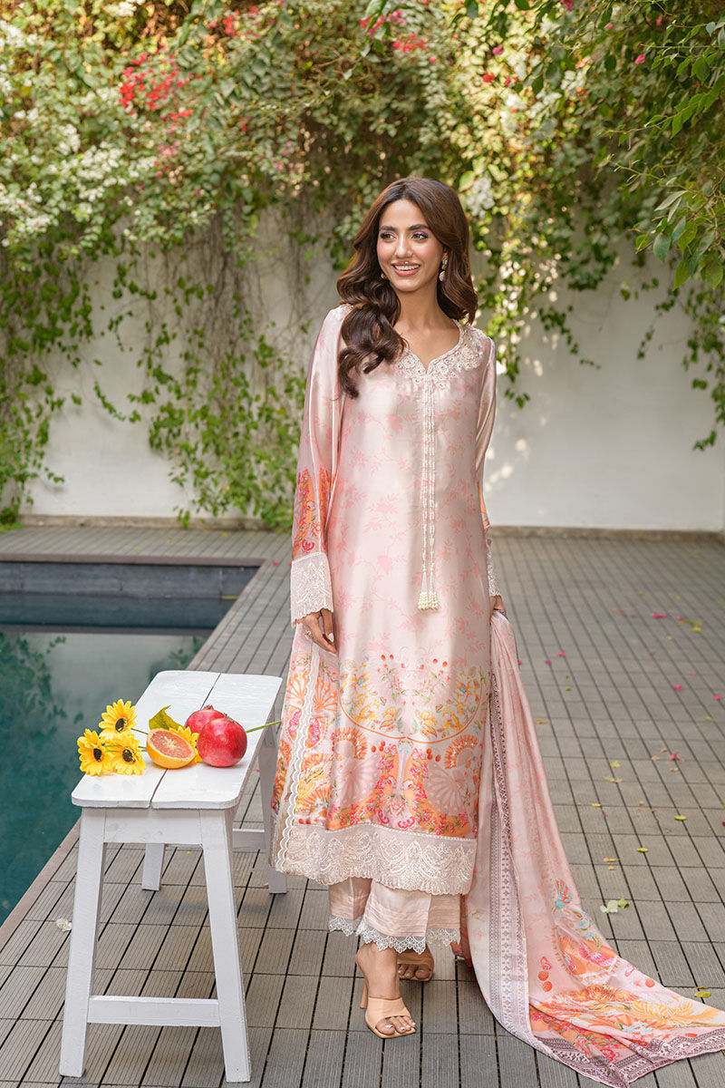 Fatima Khan | Eid Digital Silk Prints |  Oriental Peach