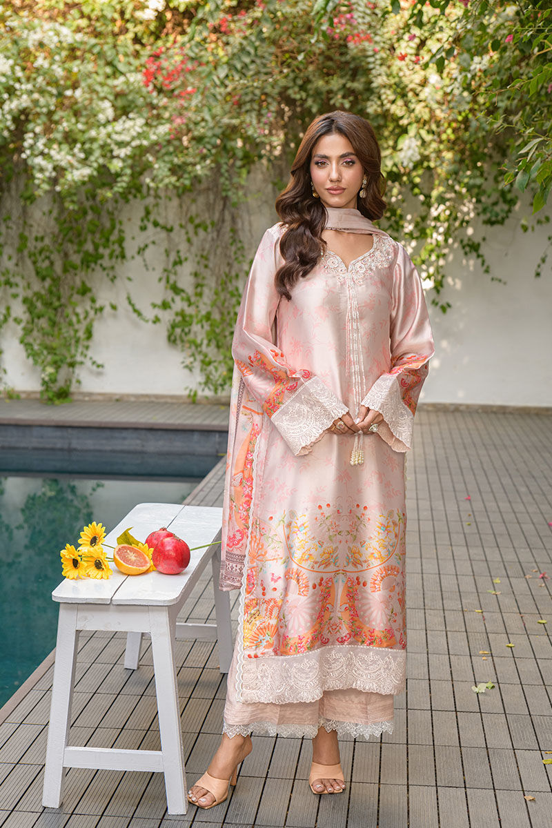 Fatima Khan | Eid Digital Silk Prints |  Oriental Peach