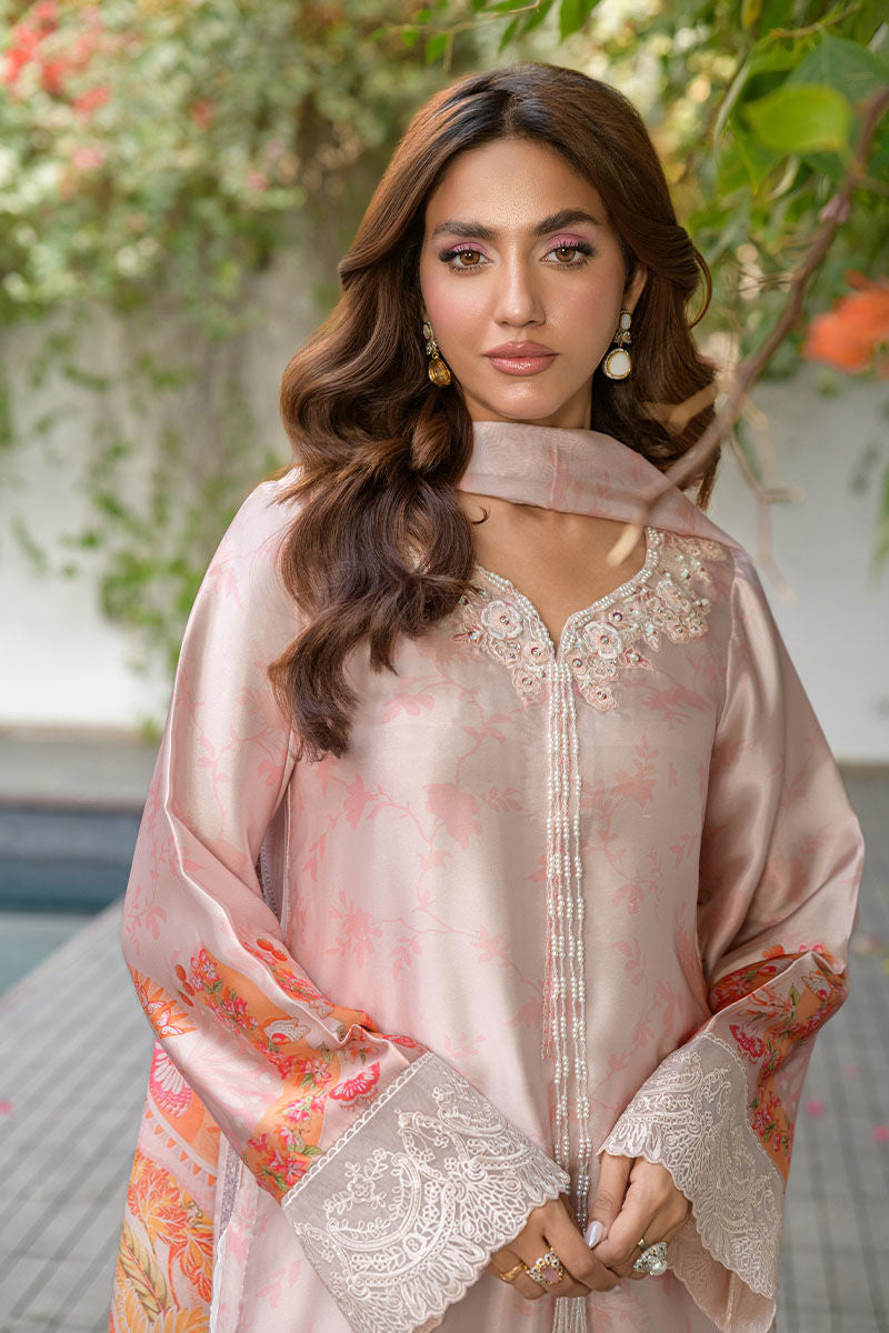Fatima Khan | Eid Digital Silk Prints |  Oriental Peach