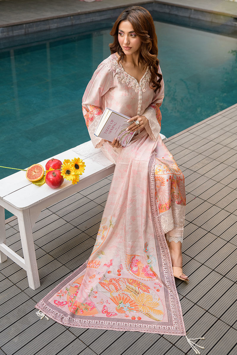 Fatima Khan | Eid Digital Silk Prints |  Oriental Peach