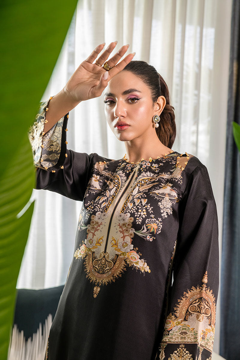 Fatima Khan | Eid Digital Silk Prints |  Black Opal