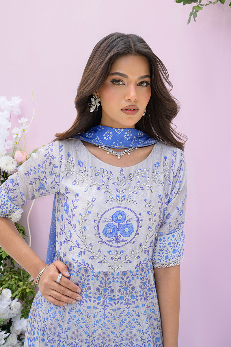Fatima Khan | Eid Digital Silk Prints | Azure Blue