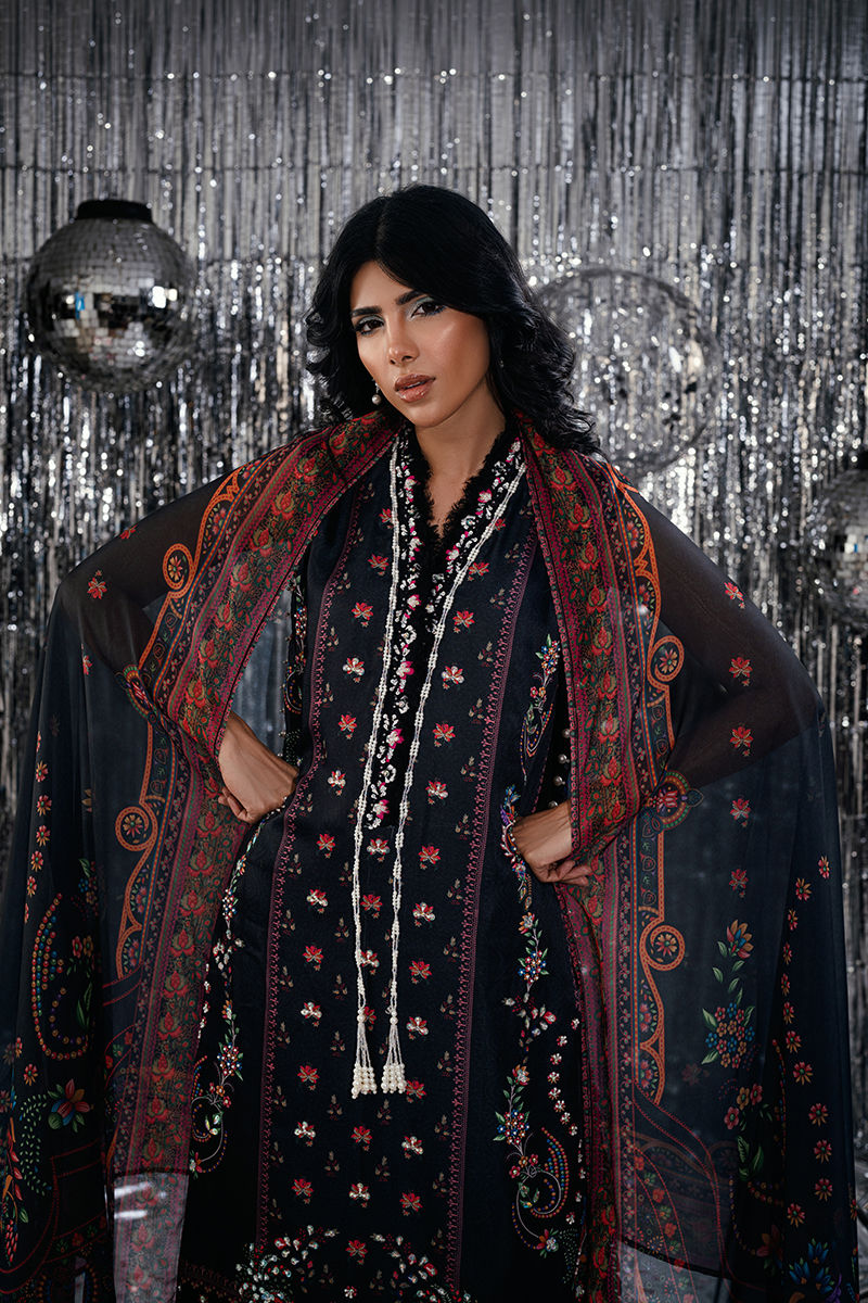 Fatima Khan | Disco Revival Festive Silk | Black Skye
