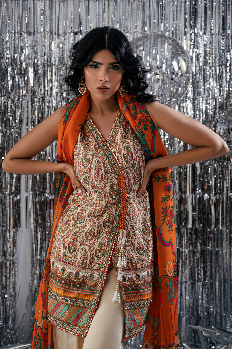 Fatima Khan | Disco Revival Festive Silk | Beige Nadine