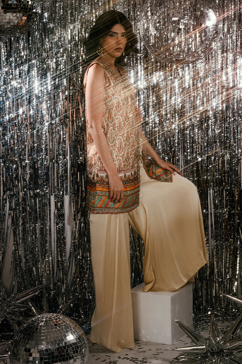 Fatima Khan | Disco Revival Festive Silk | Beige Nadine
