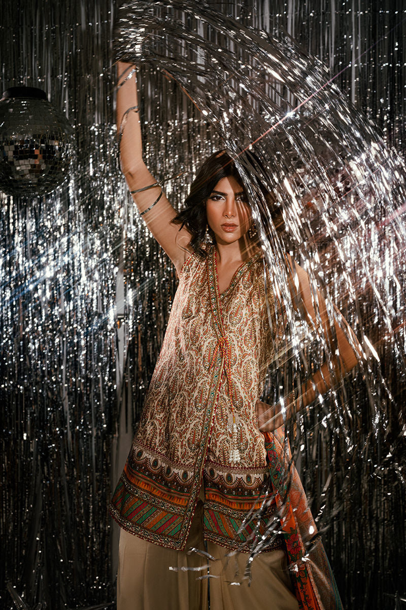 Fatima Khan | Disco Revival Festive Silk | Beige Nadine