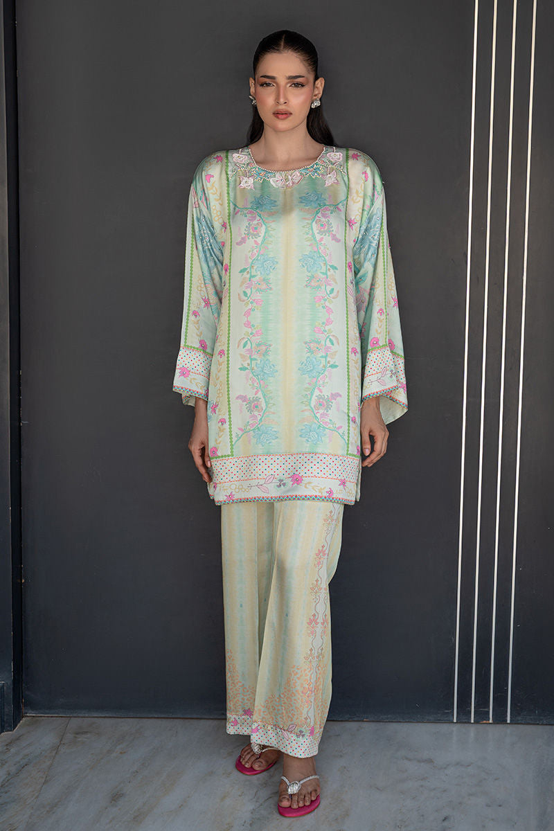 Fatima Khan | Layan Printed Eid Edit | Breezy Mint - Coord Set