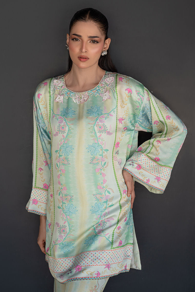 Fatima Khan | Layan Printed Eid Edit | Breezy Mint - Coord Set