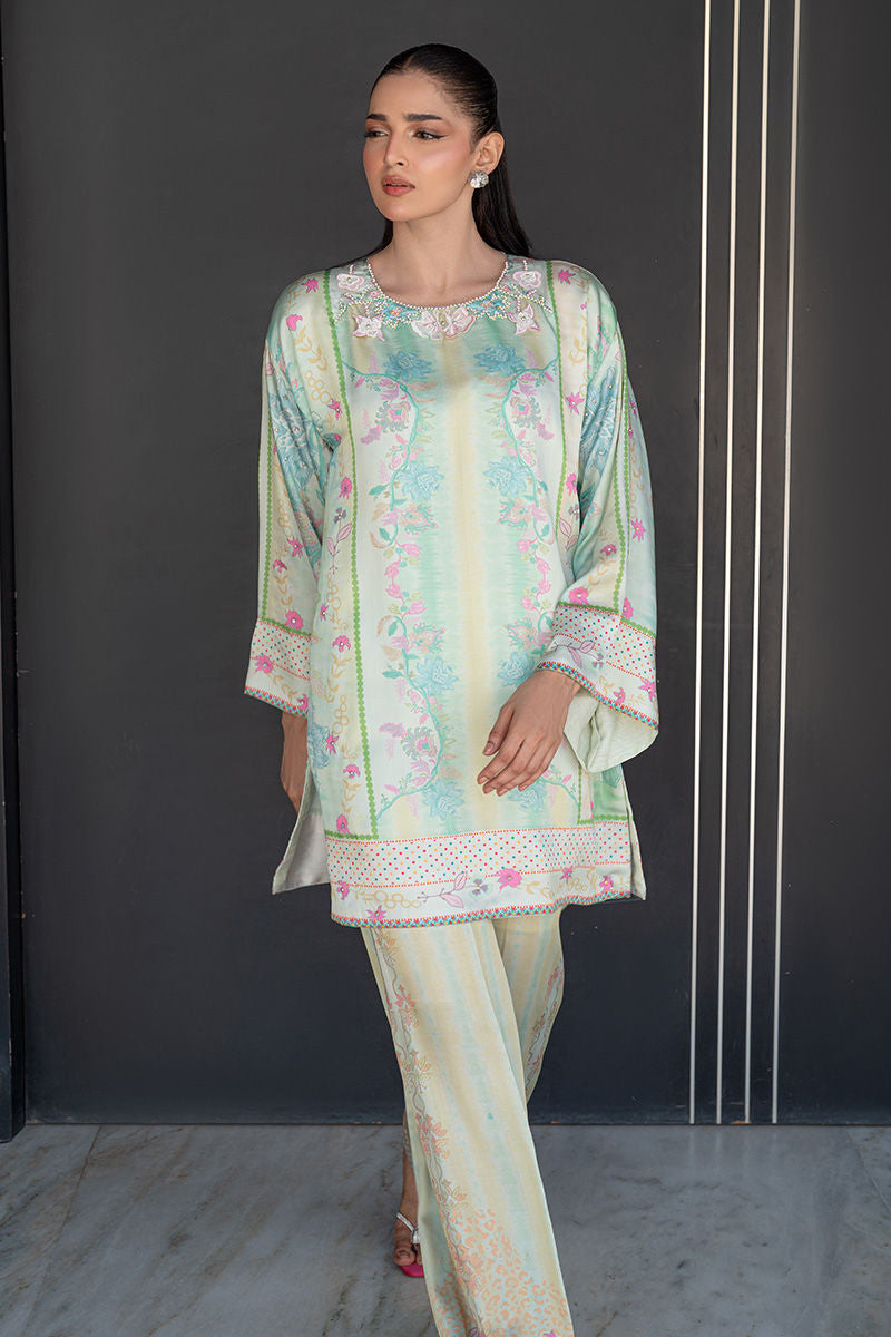Fatima Khan | Layan Printed Eid Edit | Breezy Mint - Coord Set