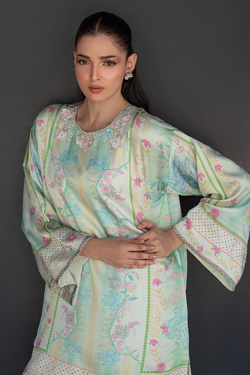 Fatima Khan | Layan Printed Eid Edit | Breezy Mint - Coord Set