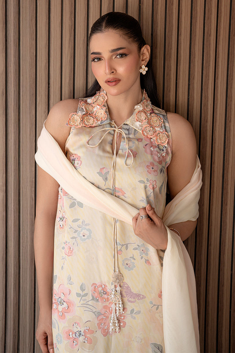 Fatima Khan | Layan Printed Eid Edit | Butter Yellow Grace