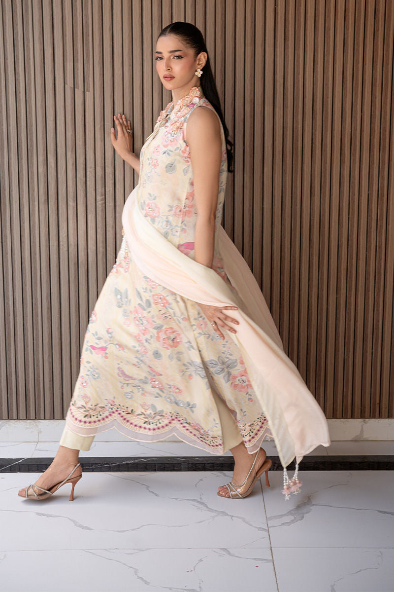 Fatima Khan | Layan Printed Eid Edit | Butter Yellow Grace
