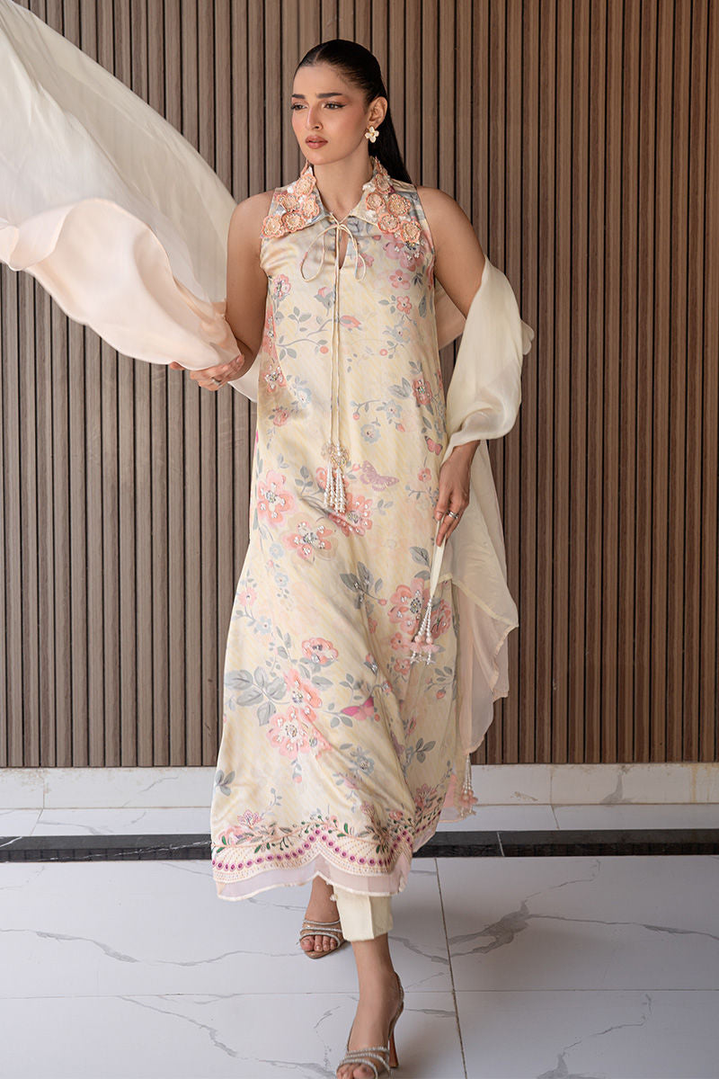 Fatima Khan | Layan Printed Eid Edit | Butter Yellow Grace
