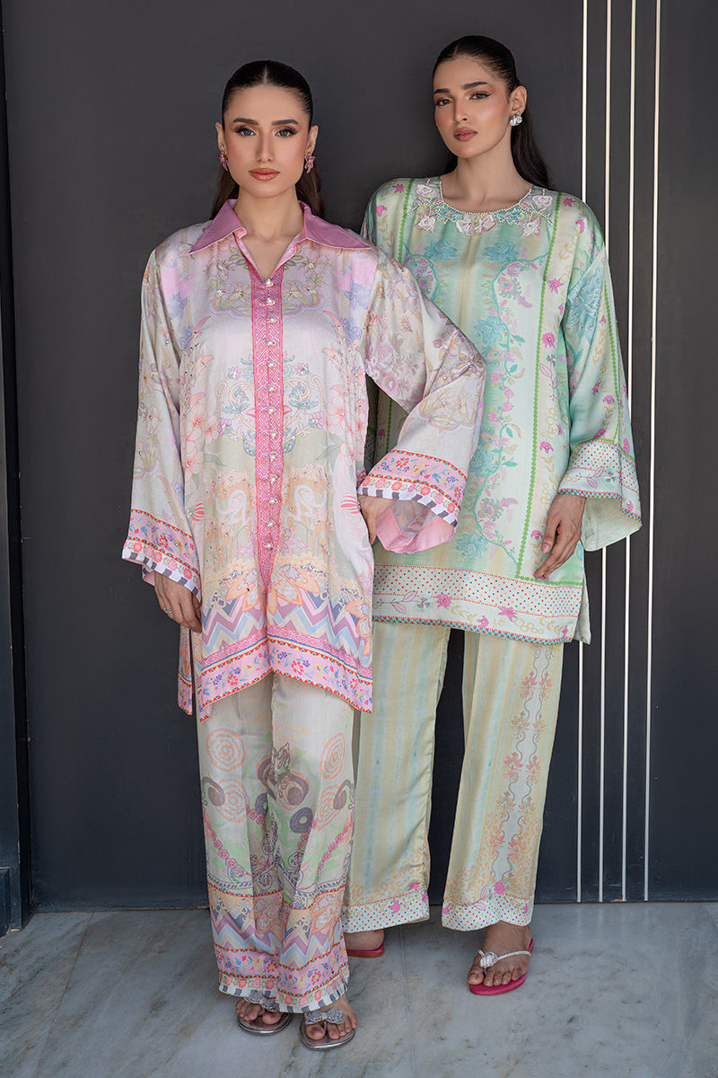 Fatima Khan | Layan Printed Eid Edit | Breezy Mint - Coord Set