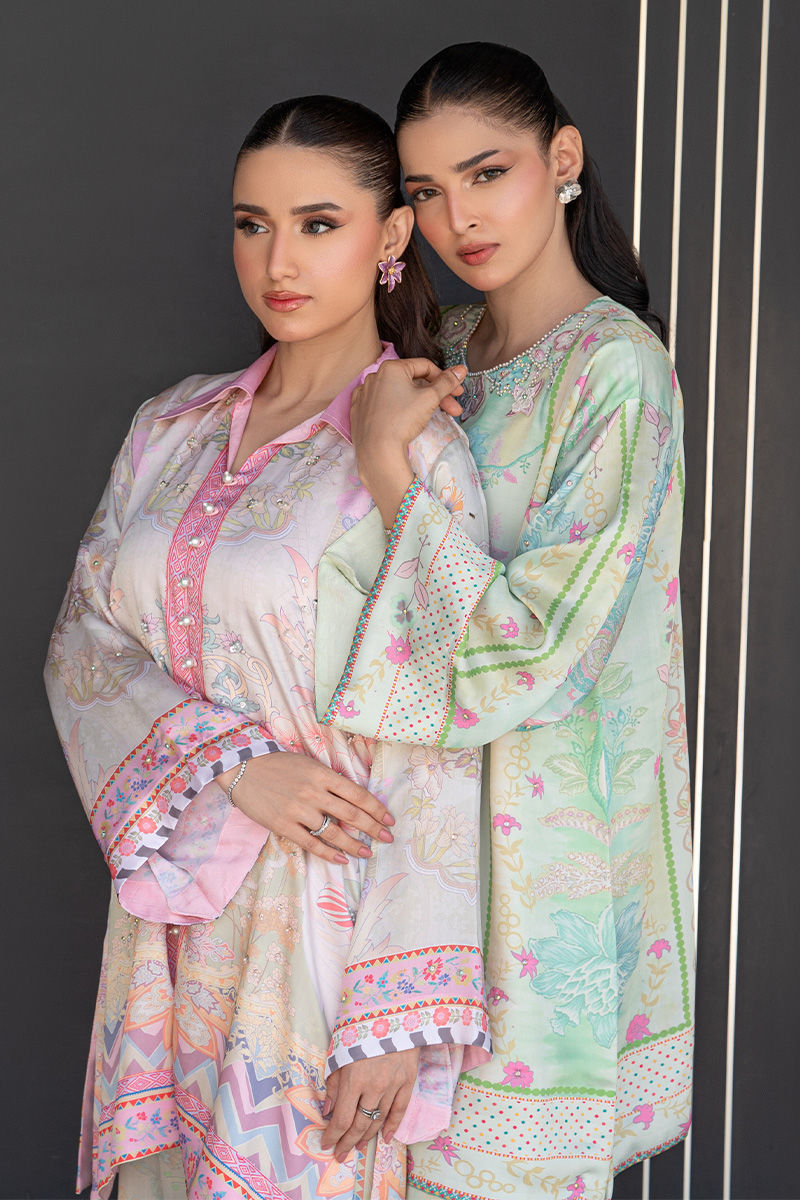 Fatima Khan | Layan Printed Eid Edit | Breezy Mint - Coord Set