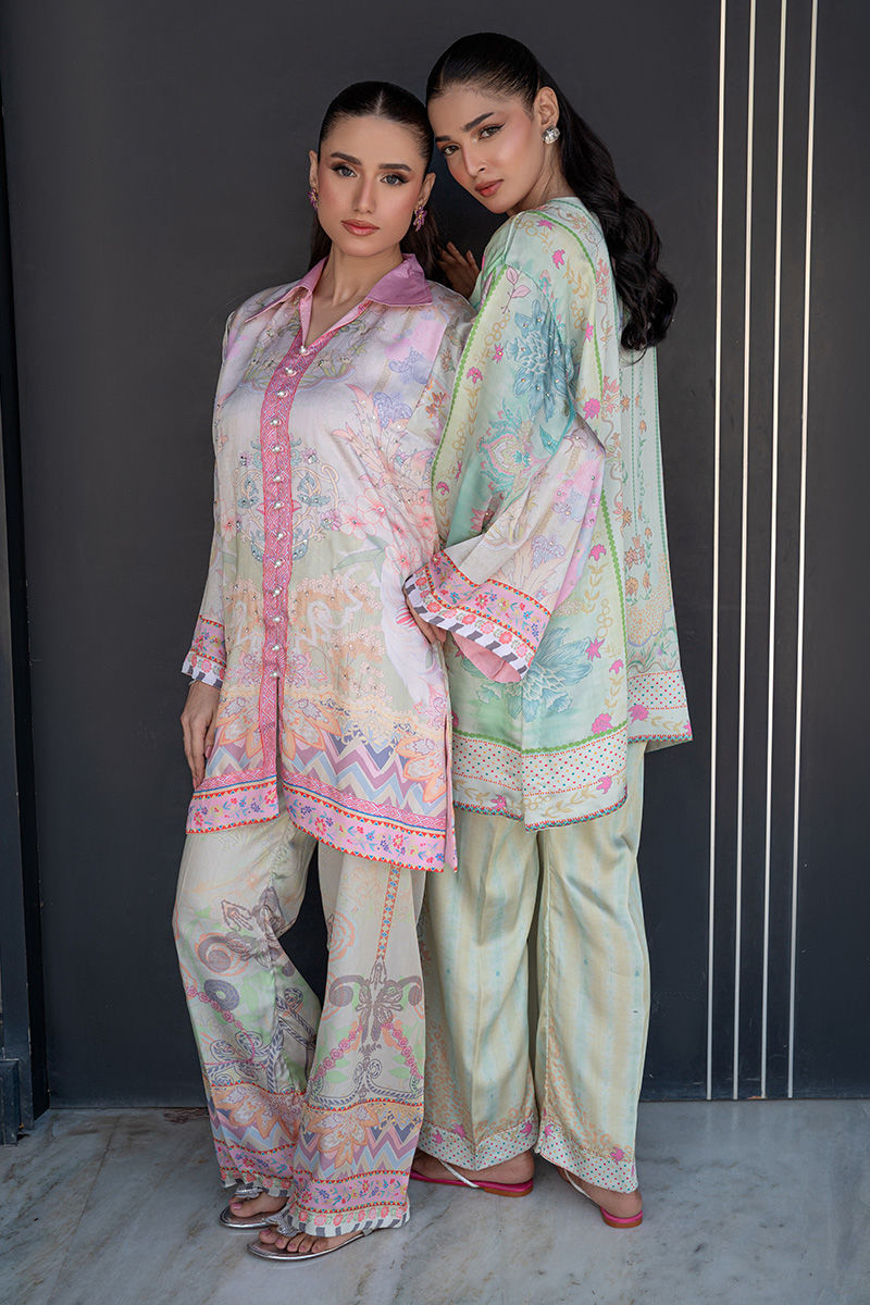 Fatima Khan | Layan Printed Eid Edit | Breezy Mint - Coord Set