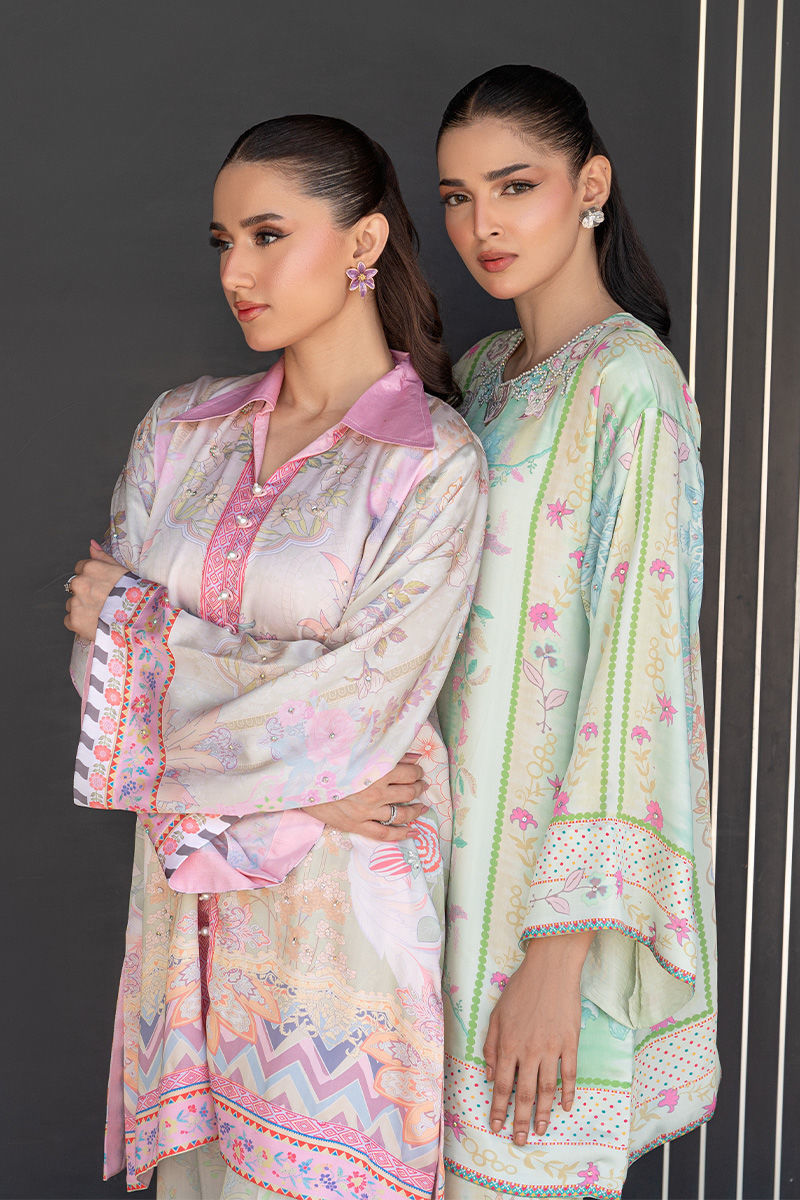 Fatima Khan | Layan Printed Eid Edit | Breezy Mint - Coord Set