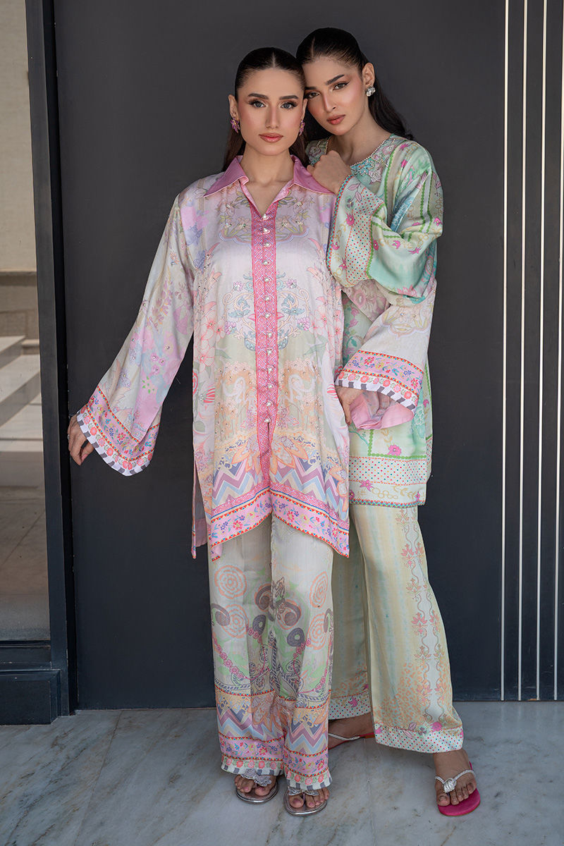 Fatima Khan | Layan Printed Eid Edit | Breezy Mint - Coord Set