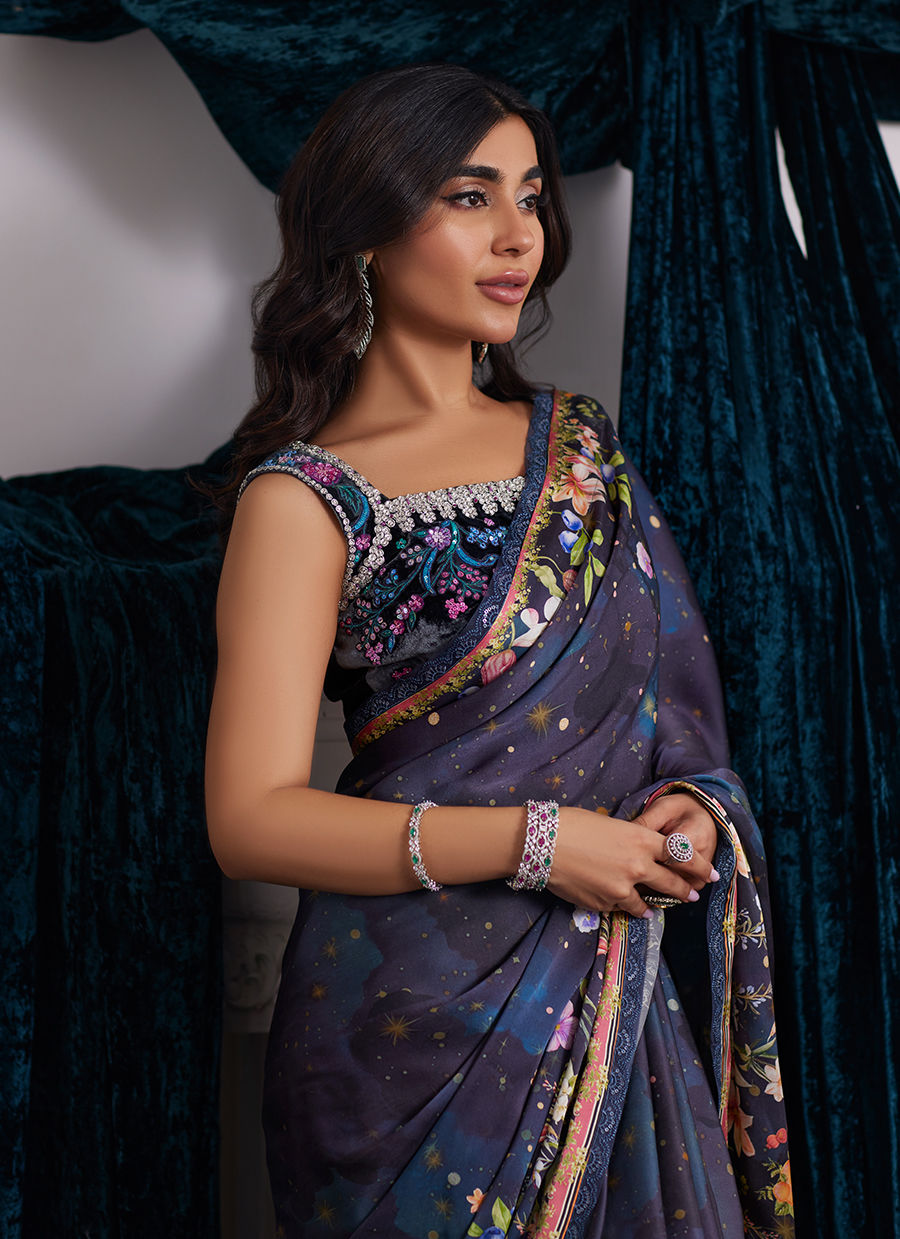 Farah Talib Aziz | Velvets The After Party | ALIXIA CHARMEUSE SAREE WITH VELVET BLOUSE