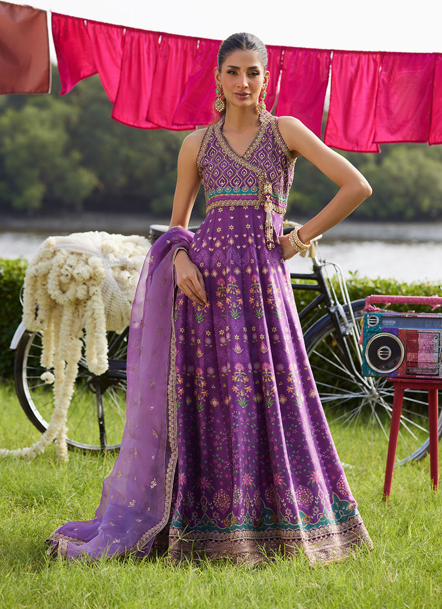 Farah Talib Aziz | Mayna Festive Luxe Pret | Aurora Aubergine Kalidaar And Dupatta