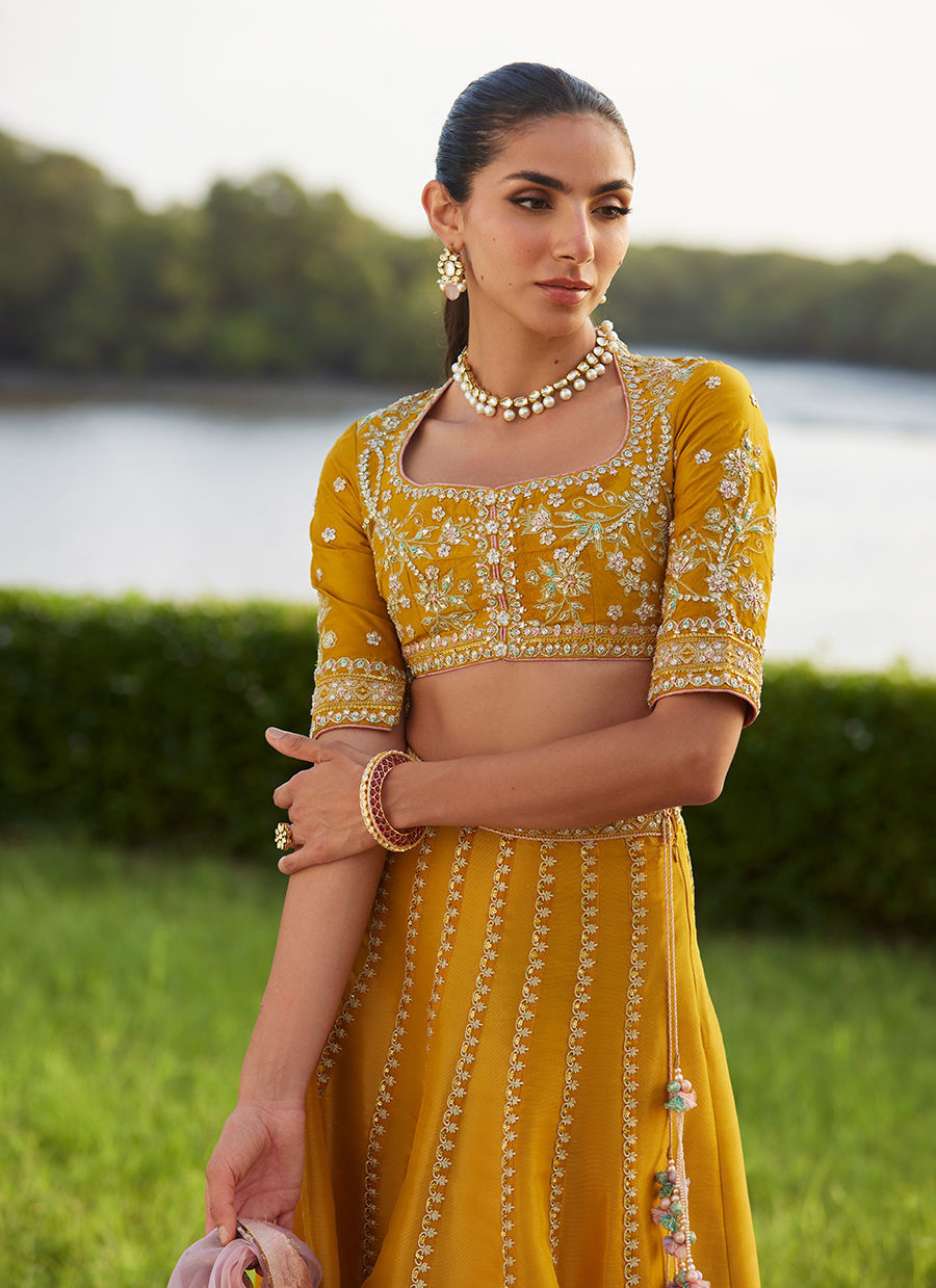 Farah Talib Aziz | Mayna Festive Luxe Pret | Zard Lengha Choli