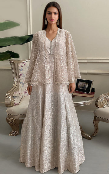 Threads and Motifs | Formal Dresses 25 | Net Embroidered Maxi With Embroidered Cape