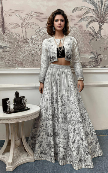 Threads and Motifs | Formal Dresses 25 | Printed Jacket And Printed Lehenga With Sequins Blouse