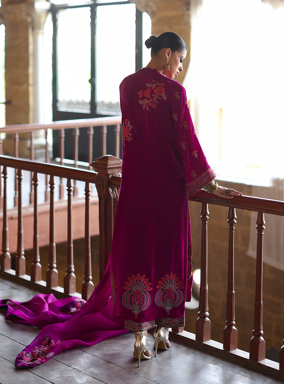 Zainab Chottani | Velura Velvet Edit 25 | Mulberry Long Shirt