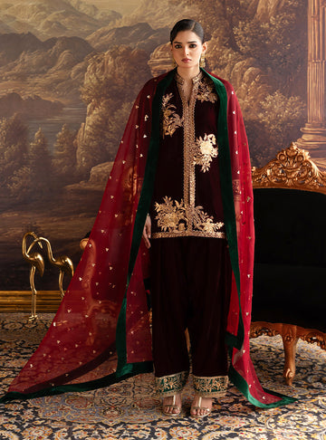 Zainab Chottani | Velura Velvet Edit 25 | Claret Farshi