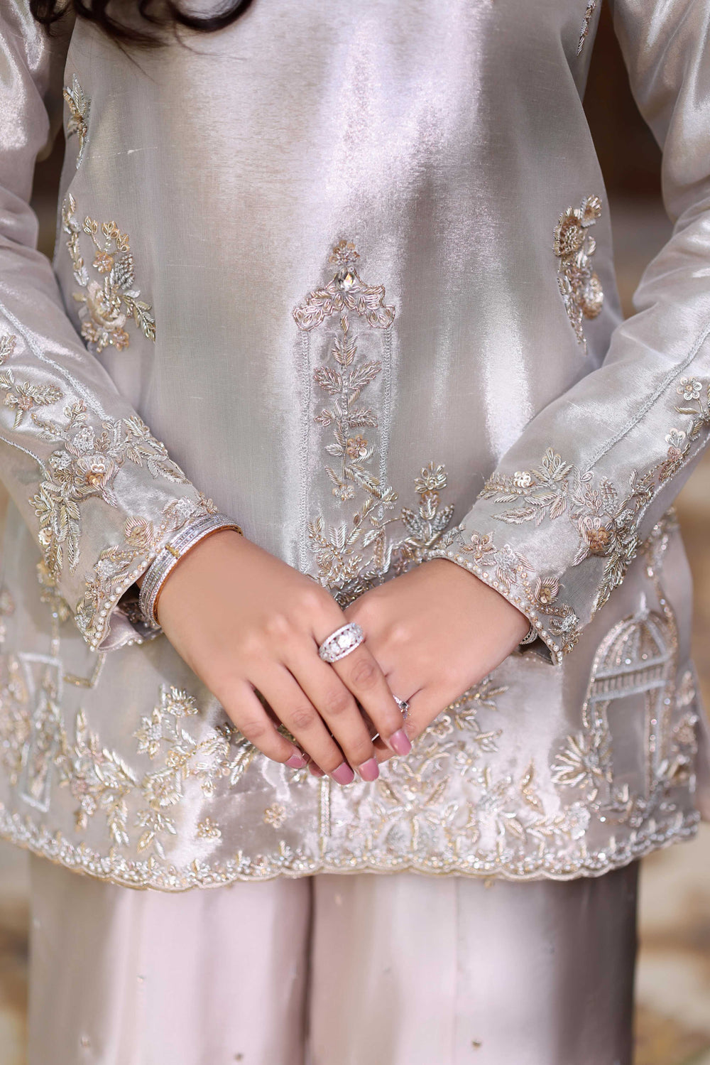 Wahaj M Khan | Nur Festive | Wine Gold Tissue Pallazo