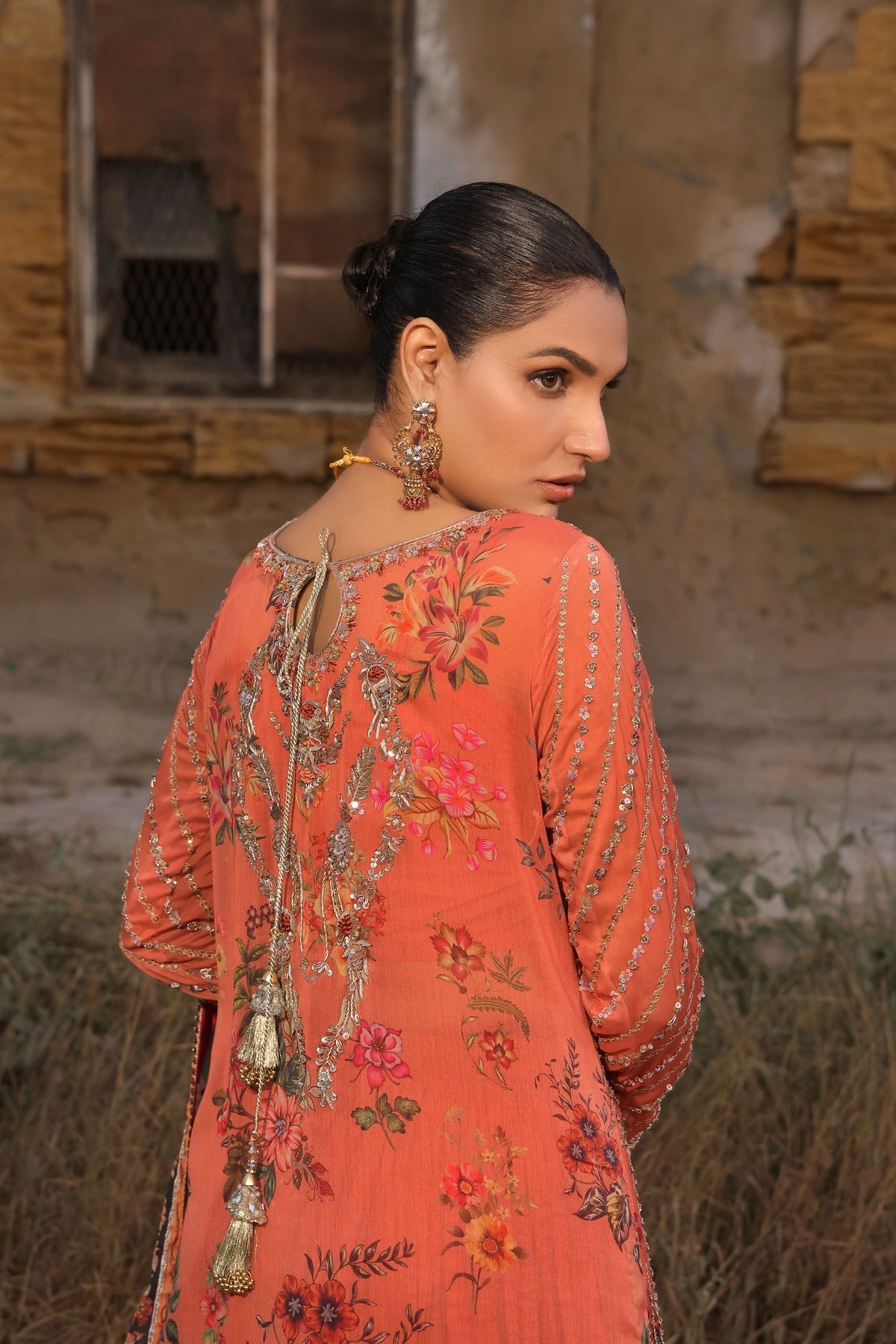 Wahaj M Khan | Banno Wedding Formals |Peachy Rust Printed Set