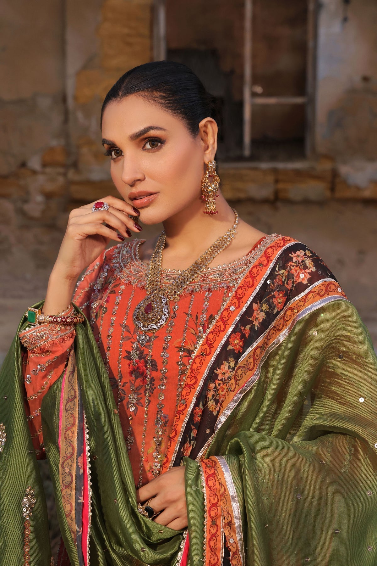 Wahaj M Khan | Banno Wedding Formals |Peachy Rust Printed Set