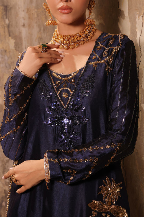 Wahaj M Khan | Banno Wedding Formals | Navy Slit Bano Silk