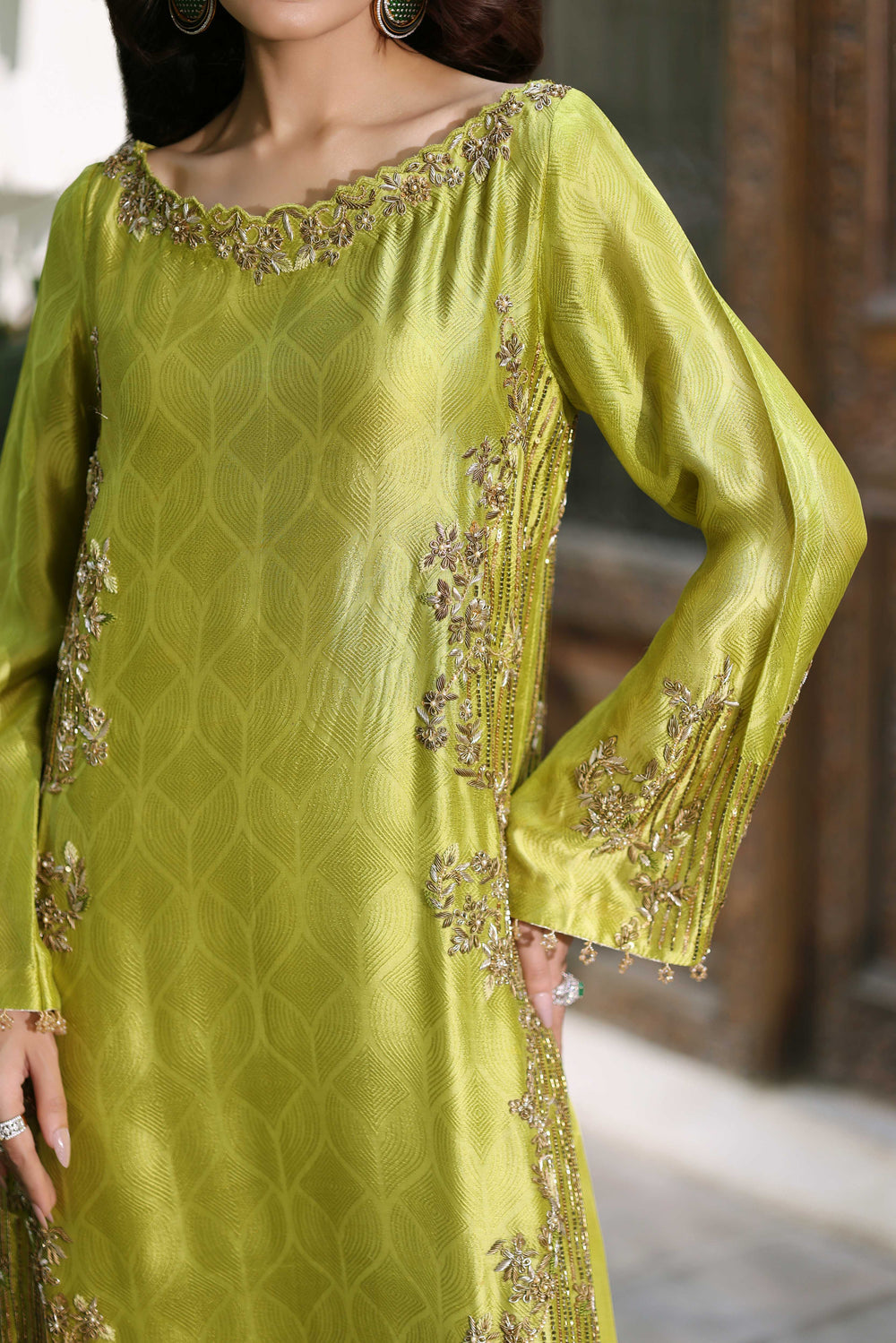 Wahaj M Khan | Nur Festive | Metallic Chartreuse & Deep Navy Nur Ensemble