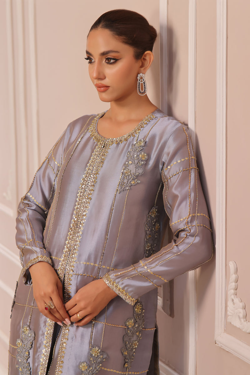 Wahaj M Khan | Banno Formals | PERIWINKLE TONED BANO2 JACKET SET