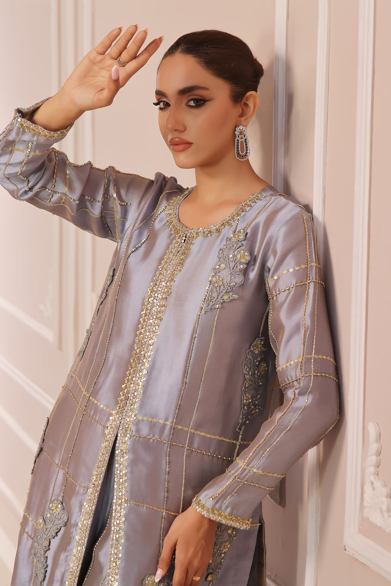 Wahaj M Khan | Banno Formals | PERIWINKLE TONED BANO2 JACKET SET