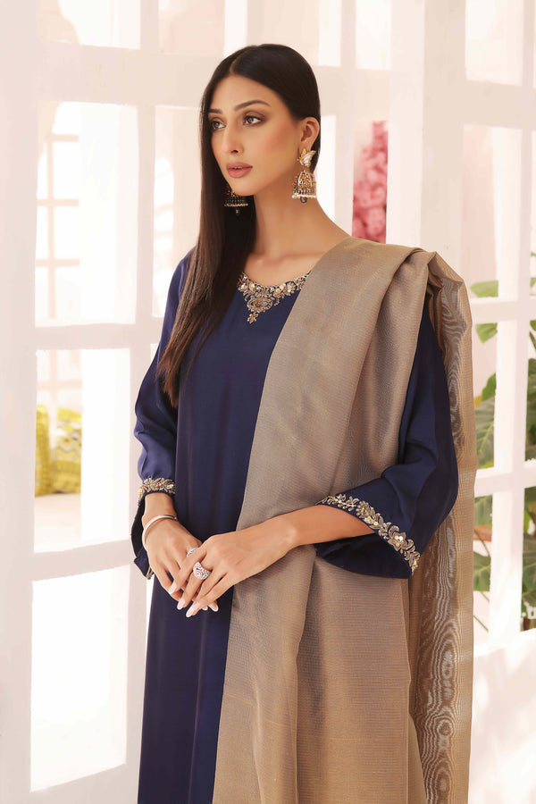 Wahajmkhan | Sitara Formals | NAVY & GOLD OUTFIT