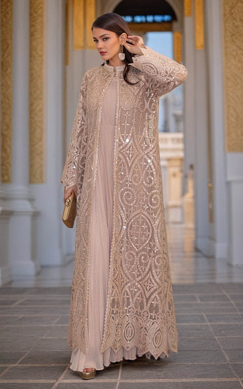 Threads and Motifs | Formal Dresses 25 | Organza Embroidered Jacket With Crushed Maxi