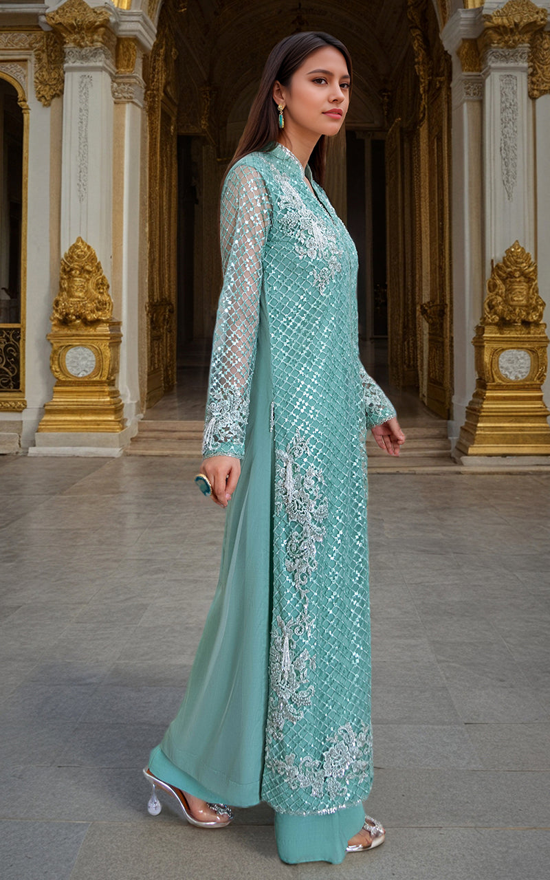 Threads and Motifs | Formal Dresses 25 | Net Embroidered Jacket With Trouser