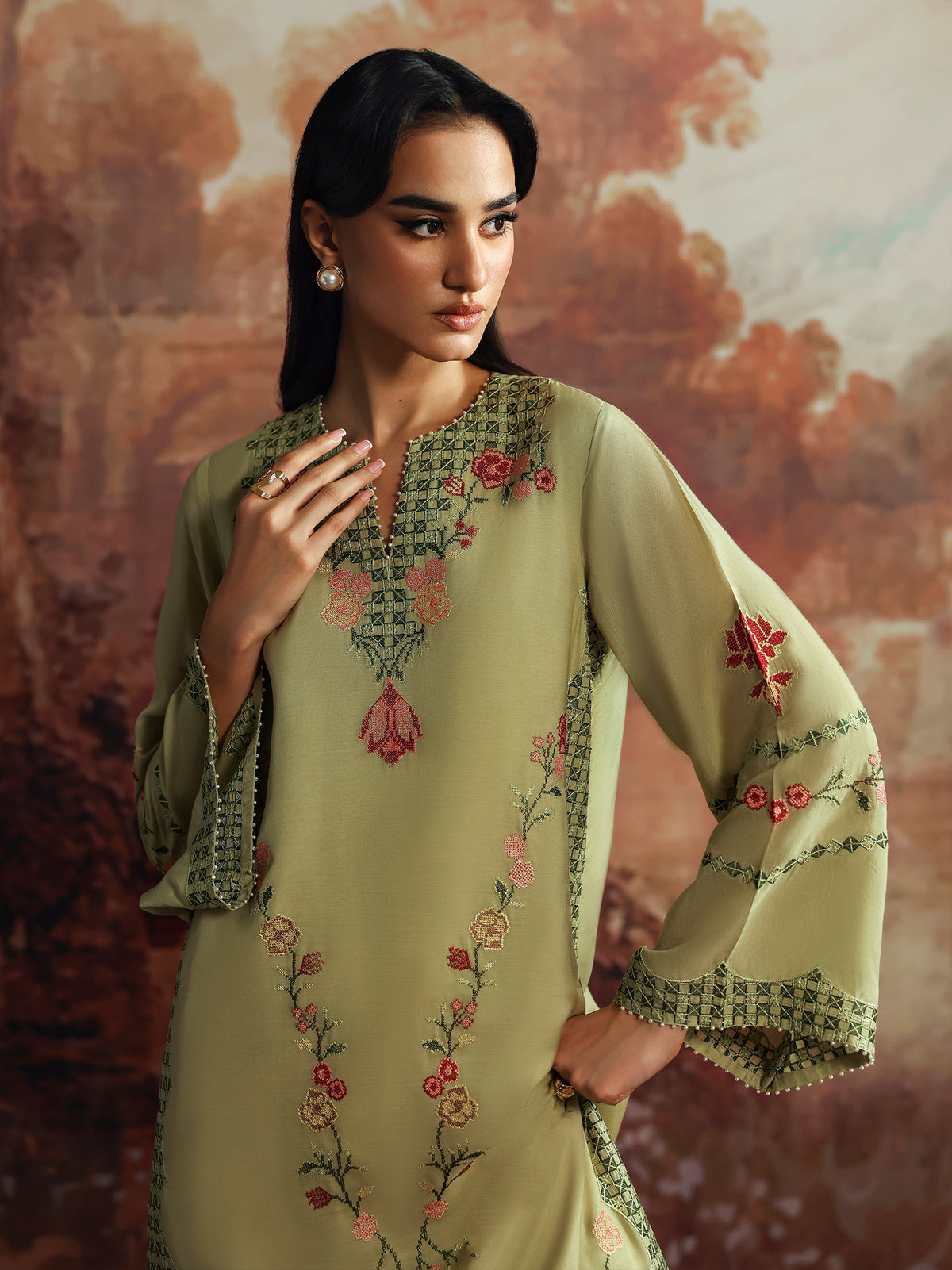 Caia | Embroidered Edit | Olive Bloom