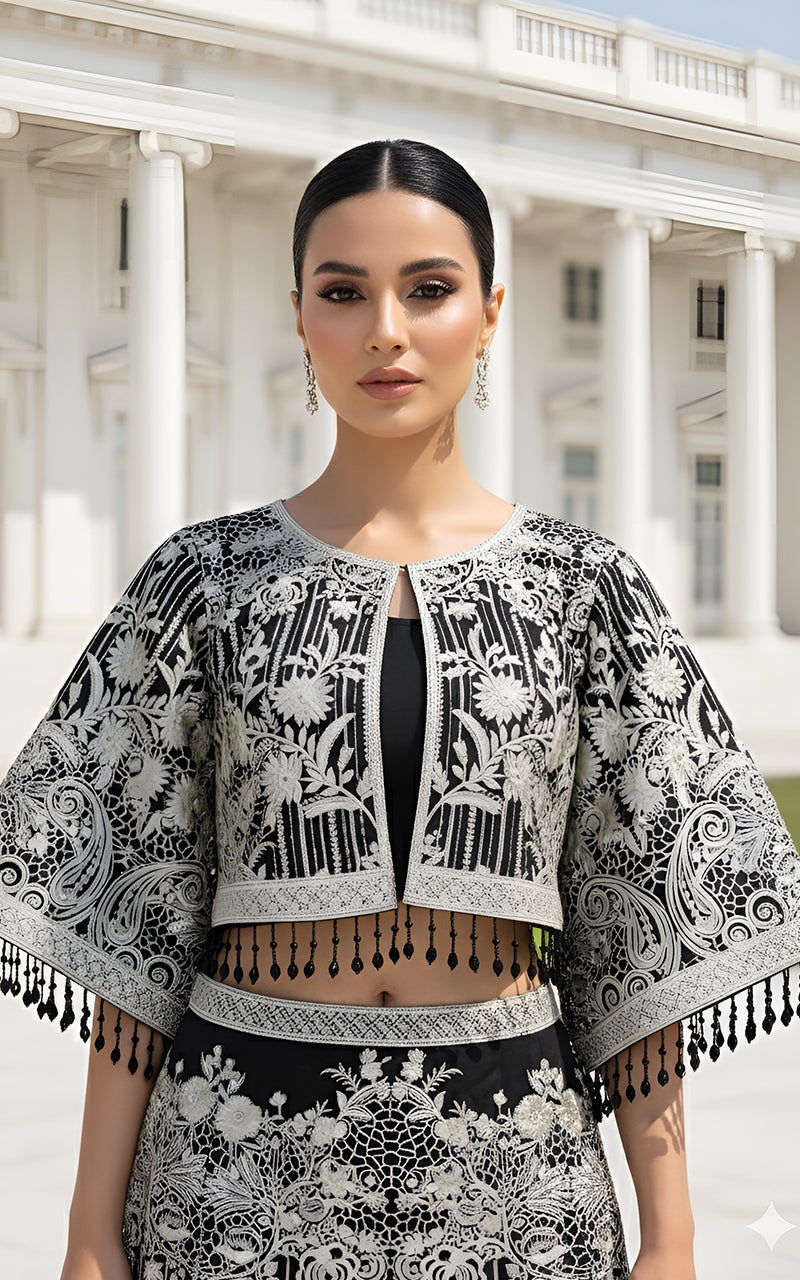 Threads and Motifs | Formal Dresses 25 | Organza Embroidered Cape With Skirt