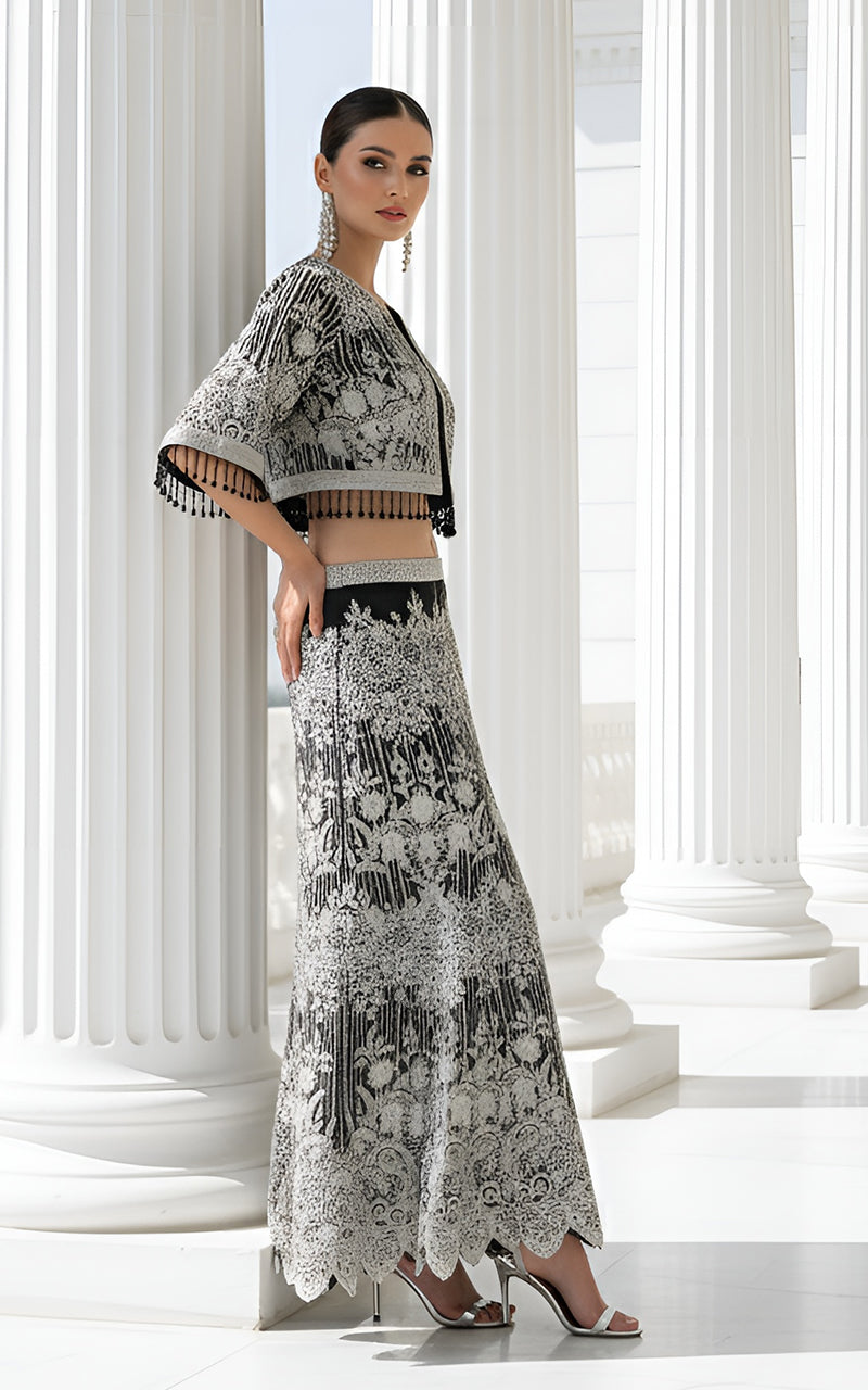 Threads and Motifs | Formal Dresses 25 | Organza Embroidered Cape With Skirt