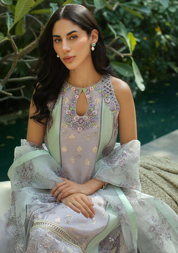 Layla Chatoor | Luxury Pret | Lavender Kali Kurta With Pants And Printed Dupatta
