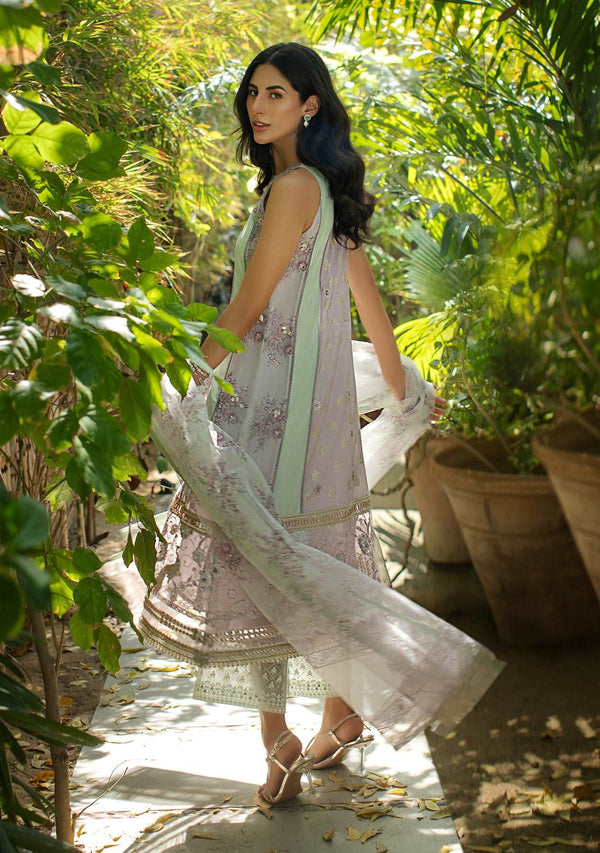 Layla Chatoor | Luxury Pret | Lavender Kali Kurta With Pants And Printed Dupatta