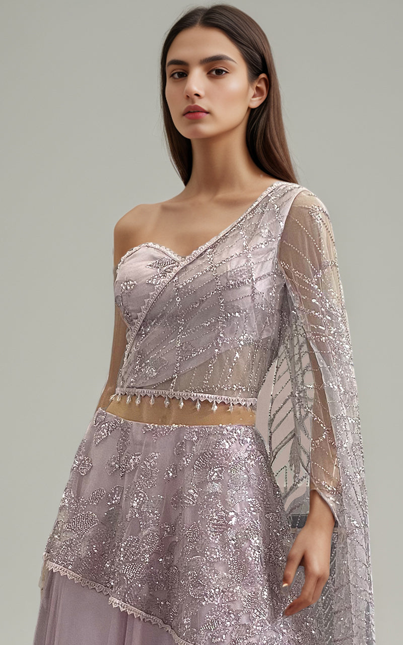 Threads and Motifs | Formal Dresses 25 | Net Embroidered Dress With Skirt