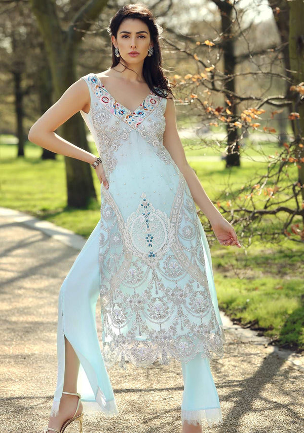 Layla Chatoor | Luxury Pret | Ice Blue Long Top